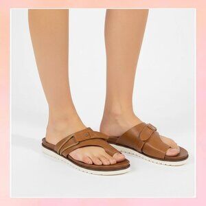 Stylish Brown Leather Slide Sandals